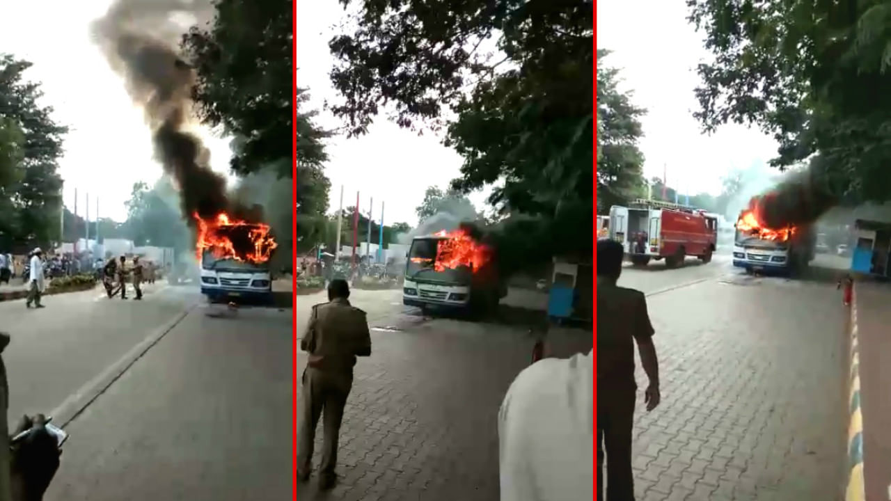 ನಡು ರಸ್ತೆಯಲ್ಲಿ ಧಗಧಗನೆ ಹೊತ್ತಿ ಉರಿದ BMTC ಬಸ್