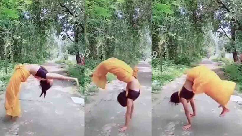 Back flip perfect landing.. ಸೀರೆಯಲ್ಲಿ ಬ್ಯಾಕ್ ಫ್ಲಿಪ್ ಜಂಪ್, ನೆಟ್ಟಿಗರು ಫುಲ್ ಫಿದಾ!
