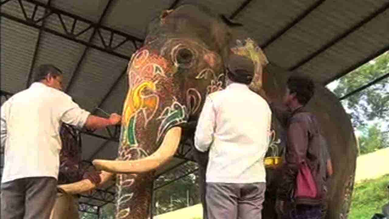 ಐವರು ಕಲಾವಿದರಿಂದ ಗಜಪಡೆಗೆ ಸಿಂಗಾರ, ಅಭಿಮನ್ಯು ಸೇರಿ ಎಲ್ಲಕ್ಕೂ ಬಣ್ಣ ಬಣ್ಣದ ಚಿತ್ತಾರ