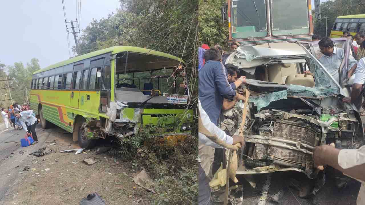 KSRTC ಬಸ್, ಮಾರುತಿ ರಿಟ್ಜ್ ಕಾರು ಮುಖಾಮುಖಿ ಡಿಕ್ಕಿ: ಕಾರಿನಲ್ಲಿದ್ದ ಮಹಿಳೆ ಸ್ಥಳದಲ್ಲೇ ಸಾವು, ಯಾವೂರಲ್ಲಿ?