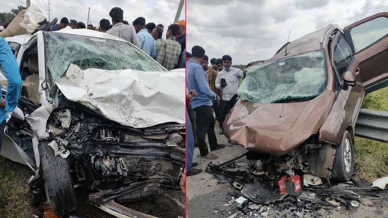 ಕಾರುಗಳ ಮುಖಾಮುಖಿ ಡಿಕ್ಕಿ, ಮೂವರ ಸಾವು.. ಅಪಘಾತದ ತೀವ್ರತೆಗೆ ಡಿವೈಡರ್​ ಏರಿದ ಕಾರು!