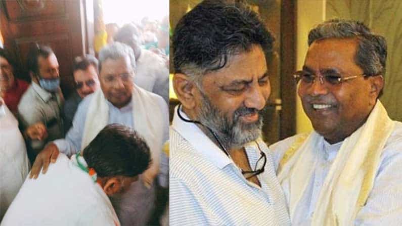 ಸಿದ್ದರಾಮಯ್ಯ ಅವರ ಪಾದಕ್ಕೆರಗಿ ಆಶೀರ್ವಾದ ಪಡೆದ ಡಿ.ಕೆ. ಶಿವಕುಮಾರ್, ಶೀತಲ ಸಮರ ಇಲ್ಲ ಎಂಬ ಸಂದೇಶ ರವಾನೆ? ಸಿದ್ದರಾಮಯ್ಯ ಅವರ ಪಾದಕ್ಕೆರಗಿ ಆಶೀರ್ವಾದ ಪಡೆದ ಡಿ.ಕೆ. ಶಿವಕುಮಾರ್, ಶೀತಲ ಸಮರ ಇಲ್ಲ ಎಂಬ ಸಂದೇಶ ರವಾನೆ?