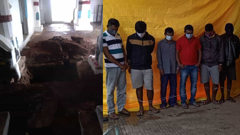 ಹಾಸನ: ನಿಧಿ ಆಸೆಗೆ ಗರ್ಭಗುಡಿ ಅಗೆದ ಆರೋಪಿಗಳು ಬಂಧನ ಹಾಸನ: ನಿಧಿ ಆಸೆಗೆ ಗರ್ಭಗುಡಿ ಅಗೆದ ಆರೋಪಿಗಳು ಬಂಧನ