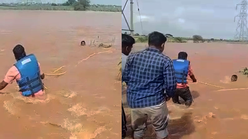 ಕೃಷ್ಣಾ ನದಿ ಪ್ರವಾಹದಲ್ಲಿ ಕೊಚ್ಚಿ ಹೋಗುತ್ತಿದ್ದ ಯುವಕ; ರಕ್ಷಣೆಗೆ ಸ್ಥಳೀಯರ ಹರಸಾಹಸ