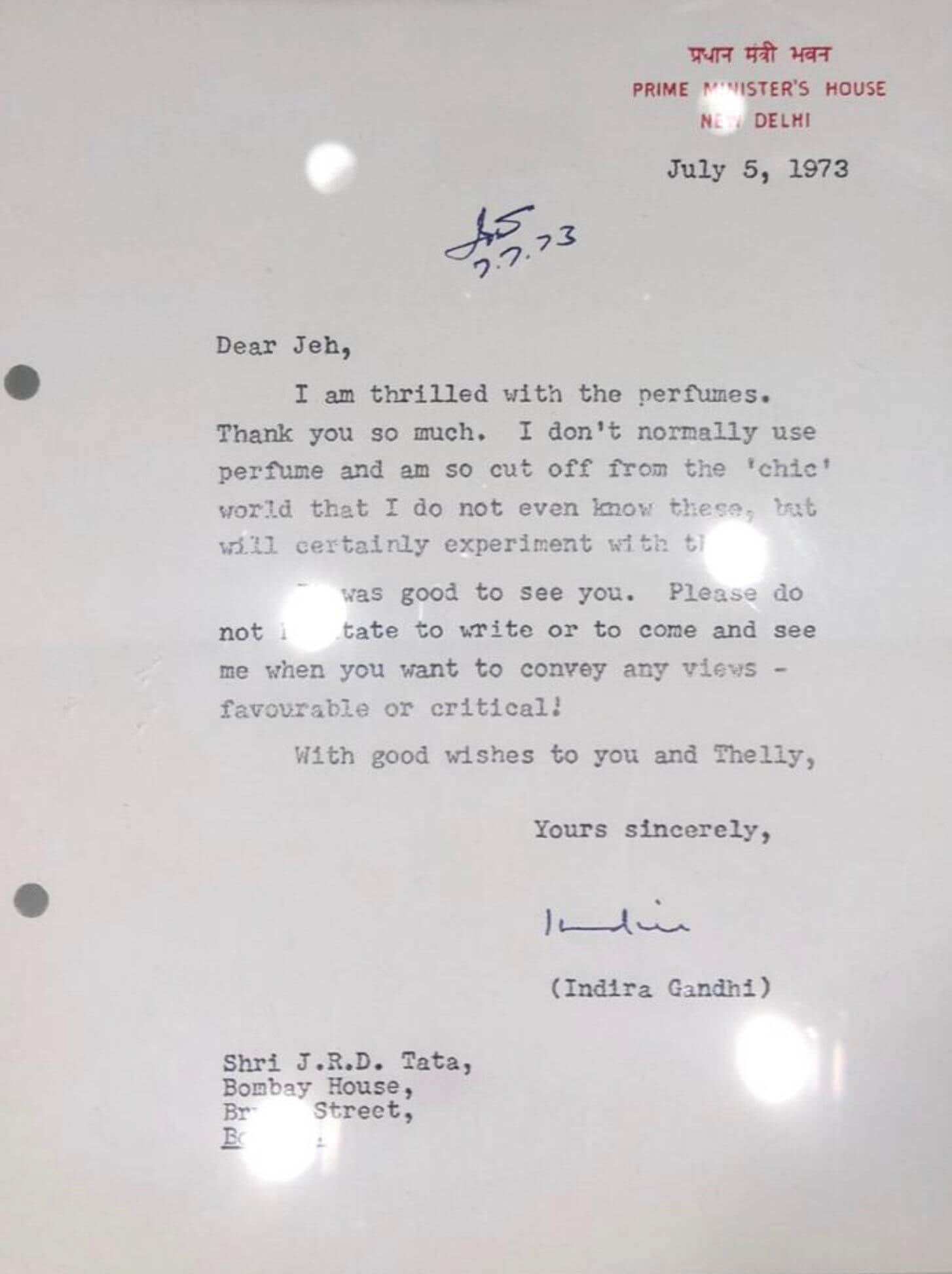 Indira Gandhi Letter