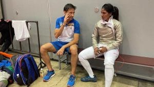 Tokyo Olympics: ಪದಕ ಬೇಟೆಗೆ ಕತ್ತಿ ಹಿಡಿದು ಸಜ್ಜಾದ ಭವಾನಿ ದೇವಿ; ಸಮರಾಭ್ಯಾಸದ ಫೋಟೋ ನೋಡಿ