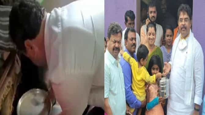 ದಲಿತರ ಮನೆಯಲ್ಲಿ ಊಟ ಮಾಡಿ ತಟ್ಟೆ ತೊಳೆದಿಟ್ಟ ಶಾಸಕ ರೇಣುಕಾಚಾರ್ಯ; ಜನರ ಮೆಚ್ಚುಗೆ