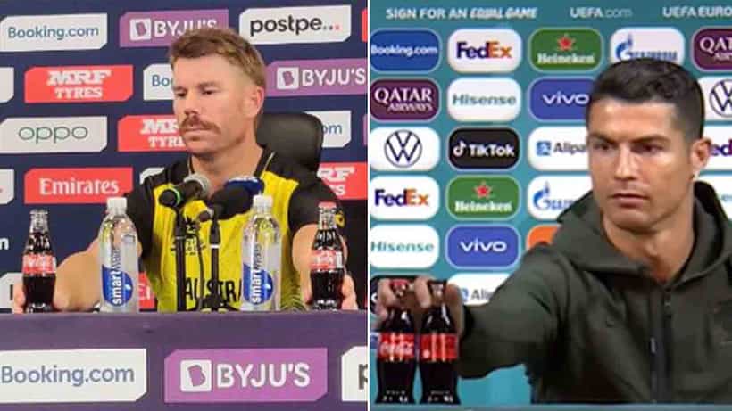 David Warner: ರೊನಾಲ್ಡೊ ರೀತಿ ಕೊಕಾ-ಕೋಲಾ ಬಾಟಲ್ಗಳನ್ನು ದೂರಕ್ಕೆ ತಳ್ಳಿದ ಡೇವಿಡ್ ವಾರ್ನರ್: ವಿಡಿಯೋ ವೈರಲ್