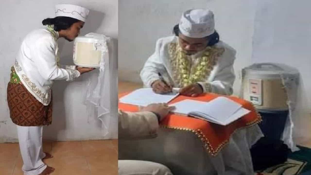 Viral Photo: ಕುಕ್ಕರ್ ಜೊತೆ ಮದುವೆಯಾಗಿ ಎರಡೇ ದಿನಕ್ಕೆ ಡೈವೋರ್ಸ್ ನೀಡಿದ ಯುವಕ; ಕಾರಣವೇನು ಗೊತ್ತಾ? Viral Photo: ಕುಕ್ಕರ್ ಜೊತೆ ಮದುವೆಯಾಗಿ ಎರಡೇ ದಿನಕ್ಕೆ ಡೈವೋರ್ಸ್ ನೀಡಿದ ಯುವಕ; ಕಾರಣವೇನು ಗೊತ್ತಾ?
