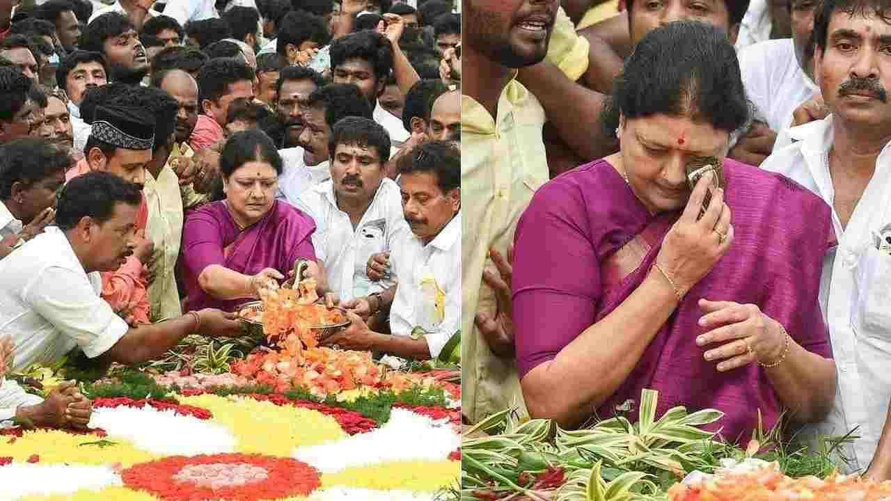 ಜಯಲಲಿತಾ ಸ್ಮಾರಕಕ್ಕೆ ವಿ.ಕೆ.ಶಶಿಕಲಾ ಭೇಟಿ; ಕಣ್ಣೀರಿಡುತ್ತಲೇ ಪುಷ್ಪ ನಮನ ಸಲ್ಲಿಸಿದ ಅಮ್ಮನ ಆಪ್ತೆ