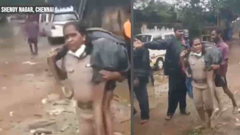 Video: ಸ್ಮಶಾನದಲ್ಲಿ ಎಚ್ಚರವಿಲ್ಲದೆ ಬಿದ್ದಿದ್ದವನ ಹೆಗಲ ಮೇಲೆ ಹೊತ್ತು ನಡೆದ ಮಹಿಳಾ ಪೊಲೀಸ್ ಅಧಿಕಾರಿ; ಚೆನ್ನೈ ಮಳೆ ಮಧ್ಯೆ ಮನಕಲಕುವ ದೃಶ್ಯ