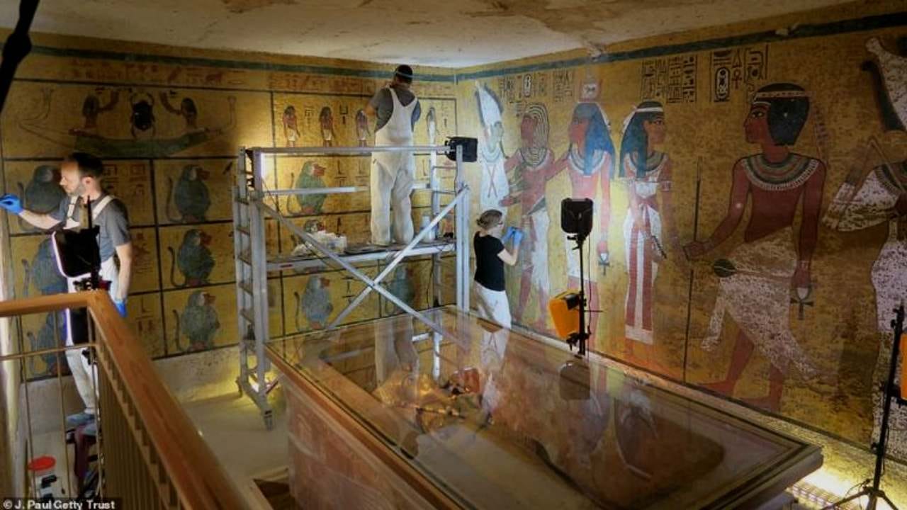 pair of sandals restored from tomb of tutankhamun in Valley of Kings in egypt