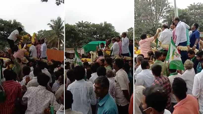 ದೇವನಹಳ್ಳಿ: ಹೆಚ್ಡಿ ಕುಮಾರಸ್ವಾಮಿಗೆ ಹಾರ ಹಾಕಲು ಹೋಗಿ 1 ಲಕ್ಷ ರೂ. ಕಳೆದುಕೊಂಡ ಹೂವಿನ ವ್ಯಾಪಾರಿ