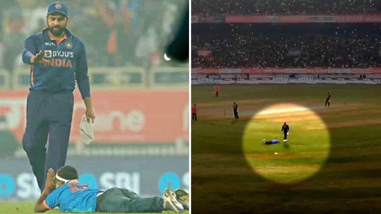 Rohit Sharma Fan: ಪಂದ್ಯದ ಮಧ್ಯೆ ಪ್ರೇಕ್ಷಕ ಗ್ಯಾಲರಿಯಿಂದ ರೋಹಿತ್ ಶರ್ಮಾ ಬಳಿ ಓಡಿ ಬಂದ ಅಭಿಮಾನಿ: ಮುಂದೇನಾಯ್ತು? Rohit Sharma Fan: ಪಂದ್ಯದ ಮಧ್ಯೆ ಪ್ರೇಕ್ಷಕ ಗ್ಯಾಲರಿಯಿಂದ ರೋಹಿತ್ ಶರ್ಮಾ ಬಳಿ ಓಡಿ ಬಂದ ಅಭಿಮಾನಿ: ಮುಂದೇನಾಯ್ತು?