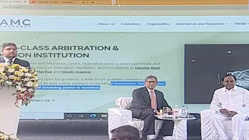 International Arbitration Center: ದೇಶದ ಮೊದಲ ಅಂತಾರಾಷ್ಟ್ರೀಯ ಮಧ್ಯಸ್ಥಿಕೆ ಕೇಂದ್ರ ಉದ್ಘಾಟಿಸಿದ ಸಿಜೆಐ ರಮಣ; ತೆಲಂಗಾಣ ಸಿಎಂ ಭಾಗಿ