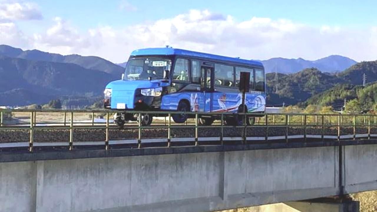 dual mode vehicle Bus Train to run in Kaiyo town in the coast of Shikoku island