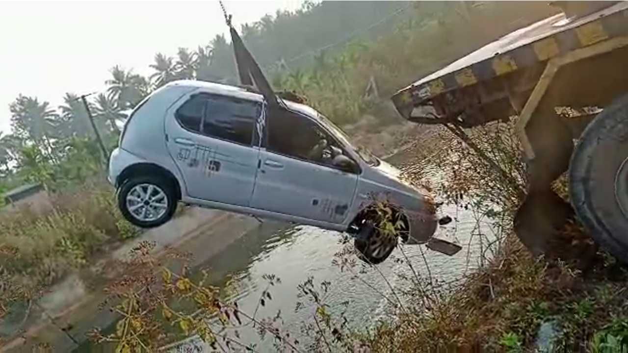 ಹಾವು ತಪ್ಪಿಸಲು ಹೋಗಿ ತುಂಗಾ ನಾಲೆಗೆ ಬಿದ್ದ ಕಾರು; ಪತ್ನಿ ಸ್ಥಳದಲ್ಲೇ ಜಲಸಮಾಧಿ -ಪತಿ ಪಾರು