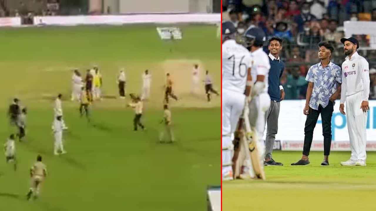 Virat Kohli: ಪಂದ್ಯದ ನಡುವೆ 3 ಕಡೆಗಳಿಂದ ಕೊಹ್ಲಿ ಬಳಿ ಏಕಾಏಕಿ ಮೈದಾನಕ್ಕೆ ನುಗ್ಗಿದ ಗುಂಪು: ವಿಡಿಯೋ Virat Kohli: ಪಂದ್ಯದ ನಡುವೆ 3 ಕಡೆಗಳಿಂದ ಕೊಹ್ಲಿ ಬಳಿ ಏಕಾಏಕಿ ಮೈದಾನಕ್ಕೆ ನುಗ್ಗಿದ ಗುಂಪು: ವಿಡಿಯೋ