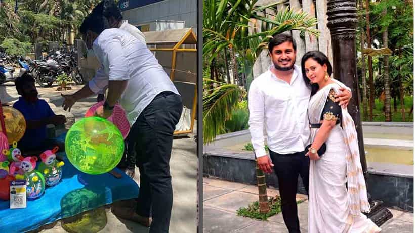 ಕಾಲಿಲ್ಲದ ವ್ಯಕ್ತಿಯಿಂದ ಮಕ್ಕಳಿಗಾಗಿ ಬಲೂನ್ ಖರೀದಿಸಿದ ಅಮೂಲ್ಯ ಪತಿ; ಇದರ ಹಿಂದಿದೆ ಒಂದು ಕಹಾನಿ