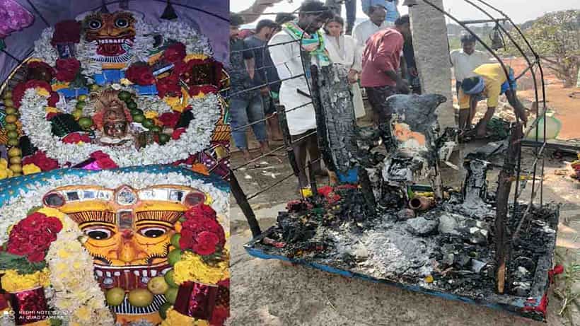ದೀಪೋತ್ಸವ ಮುಗಿಸಿ ದೇವಿಯನ್ನು ದೇವಸ್ಥಾನದಲ್ಲಿಟ್ಟು ಬಂದ ಗ್ರಾಮಸ್ಥರಿಗೆ ಶಾಕ್; ಗ್ರಾಮ ದೇವೆತೆಗೆ ಬೆಂಕಿ ಇಟ್ಟ ದುಷ್ಟರು, ವಿಗ್ರಹ ಕರಕಲು