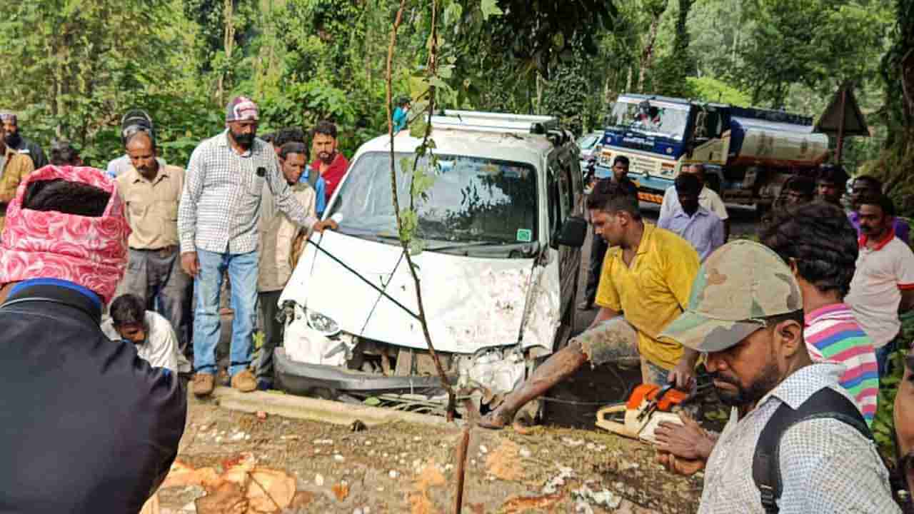 ಬಾರಿ ಗಾಳಿ, ಮಳೆಗೆ ಚಿಕ್ಕಮಗಳೂರಿನಲ್ಲಿ ಉರುಳಿತು ಬೃಹತ್ ಮರ, ವಿದ್ಯುತ್ ಕಂಬ! ಕೂದಳೆಲೆ ಅಂತರದಲ್ಲಿ ಕಾರಿನಲ್ಲಿದ್ದವರು ಪಾರು