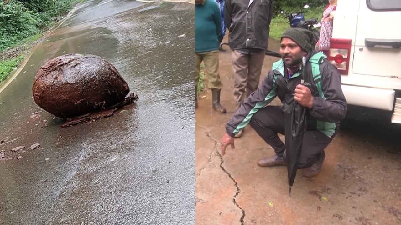 ಕೊಡಗಿನಲ್ಲಿ ಭಾರಿ ಮಳೆ; ಭಾಗಮಂಡಲ-ತಲಕಾವೇರಿ ರಸ್ತೆ ಮೇಲೆ ಉರುಳಿ ಬಿದ್ದ ಬಂಡೆ