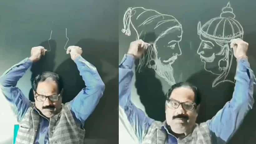 ಬೋರ್ಡ್ಗೆ ಬೆನ್ನು ಹಾಕಿ ಕುಳಿತು ಏಕಕಾಲದಲ್ಲಿ ಎರಡೂ ಕೈಗಳಿಂದ ಚಿತ್ರ ಬಿಡಿಸಿದ ವ್ಯಕ್ತಿ, ಅದ್ಭುತ ಚಿತ್ರದ ಫೋಟೋಗಳು ಇಲ್ಲಿವೆ