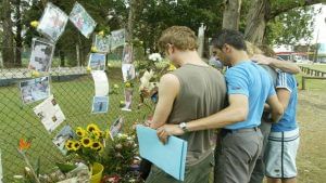 Strobel's family members mourn at makeshift memorial where her body was found