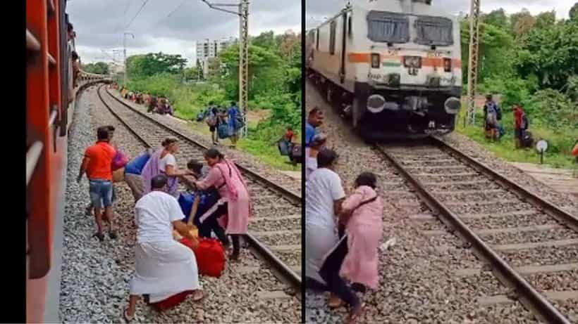 ಬಹಳ ಅಪಾಯಕಾರಿ ರೀತಿಯಲ್ಲಿ ಹಳಿದಾಟುವ ಮಹಿಳೆ ಕೂದಲೆಳೆ ಅಂತರದಿಂದ ಸಾವು ತಪ್ಪಿಸಿಕೊಳ್ಳುತ್ತಾಳೆ! ಮೈ ಜುಮ್ಮೆನಿಸುವ ವೈರಲ್ ವಿಡಿಯೋ