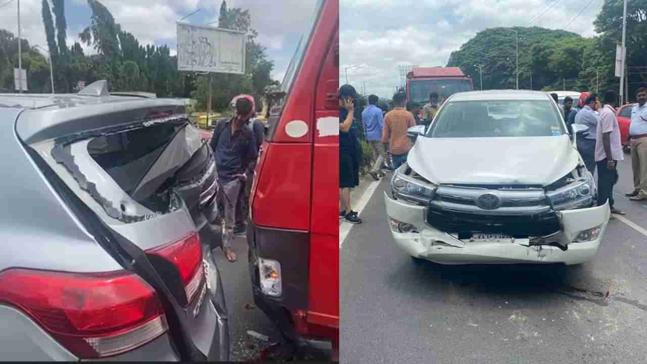 ಬೆಂಗಳೂರಿನಲ್ಲಿ ಸರಣಿ ಅಪಘಾತ: ಎರಡು ಕಾರುಗಳು ಜಖಂ, ಅದೃಷ್ಟವಶಾತ್​​ ತಪ್ಪಿದ ಭಾರಿ ಅನಾಹುತ