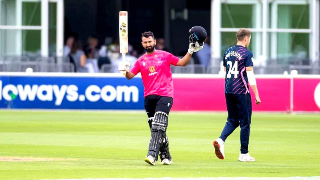 Cheteshwar Pujara: 20 ಫೋರ್, 2 ಸಿಕ್ಸ್: ತೂಫಾನ್ ಶತಕ ಸಿಡಿಸಿದ ಚೇತೇಶ್ವರ ಪೂಜಾರ..! Cheteshwar Pujara: 20 ಫೋರ್, 2 ಸಿಕ್ಸ್: ತೂಫಾನ್ ಶತಕ ಸಿಡಿಸಿದ ಚೇತೇಶ್ವರ ಪೂಜಾರ..!
