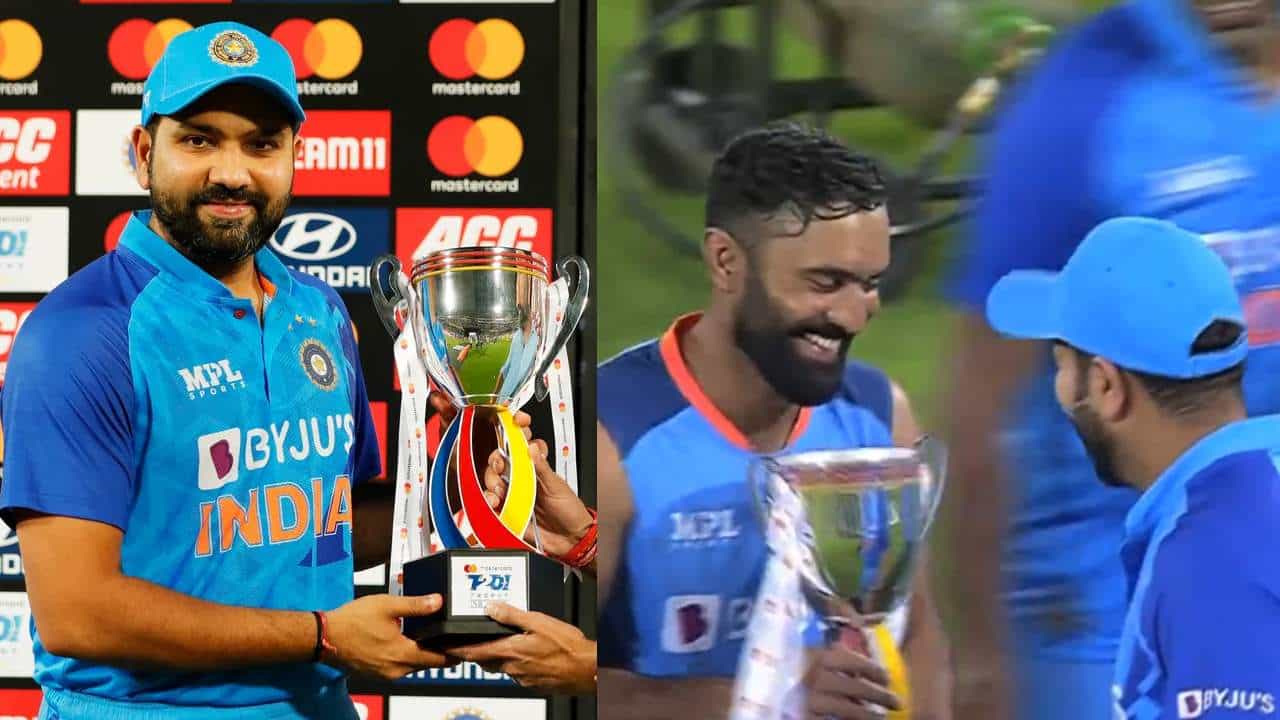 MS Dhoni: ಧೋನಿಯ ಸಂಪ್ರದಾಯಕ್ಕೆ ಬ್ರೇಕ್: ಡಿಕೆಗೆ ಟ್ರೋಫಿ ನೀಡಿದ ರೋಹಿತ್ ಶರ್ಮಾ MS Dhoni: ಧೋನಿಯ ಸಂಪ್ರದಾಯಕ್ಕೆ ಬ್ರೇಕ್: ಡಿಕೆಗೆ ಟ್ರೋಫಿ ನೀಡಿದ ರೋಹಿತ್ ಶರ್ಮಾ