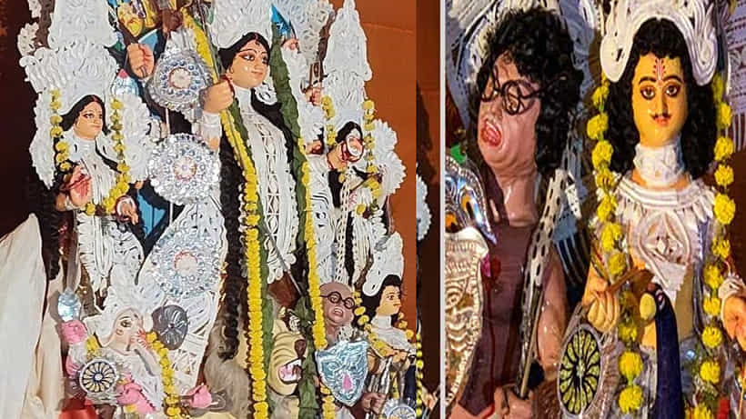 ಕೋಲ್ಕತ್ತಾದ ದುರ್ಗಾ ಪೂಜೆ ಪೆಂಡಾಲ್ನಲ್ಲಿ ಮಹಿಷಾಸುರ ಬದಲು ಗಾಂಧೀಜಿಯನ್ನು ಹೋಲುವ ವಿಗ್ರಹ