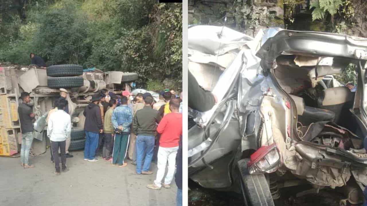 Himachal Pradesh: ಸೇಬು ತುಂಬಿದ್ದ ಟ್ರಕ್ ಕಾರಿನ ಮೇಲೆ ಪಲ್ಟಿ, 3 ಜನ ಸಾವು Himachal Pradesh: ಸೇಬು ತುಂಬಿದ್ದ ಟ್ರಕ್ ಕಾರಿನ ಮೇಲೆ ಪಲ್ಟಿ, 3 ಜನ ಸಾವು