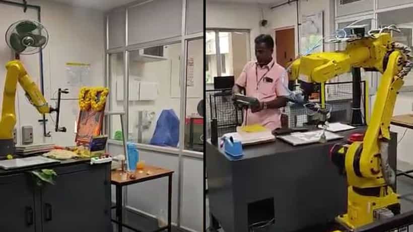 Robot: ಮೆಕ್ಯಾನಿಕಲ್ ಇಂಜಿನಿಯರಿಂಗ್ ಕಾಲೇಜಿನಲ್ಲಿ ಆಯುಧ ಪೂಜೆ ನೆರವೇರಿಸಲು ರೋಬೋಟ್, ಇಲ್ಲಿದೆ ವಿಡಿಯೋ
