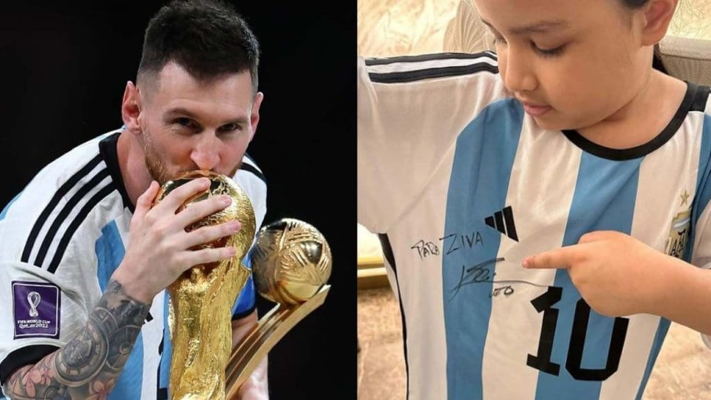 MS Dhonis daughter Ziva gets Argentina jersey signed by Lionel Messi photo viral