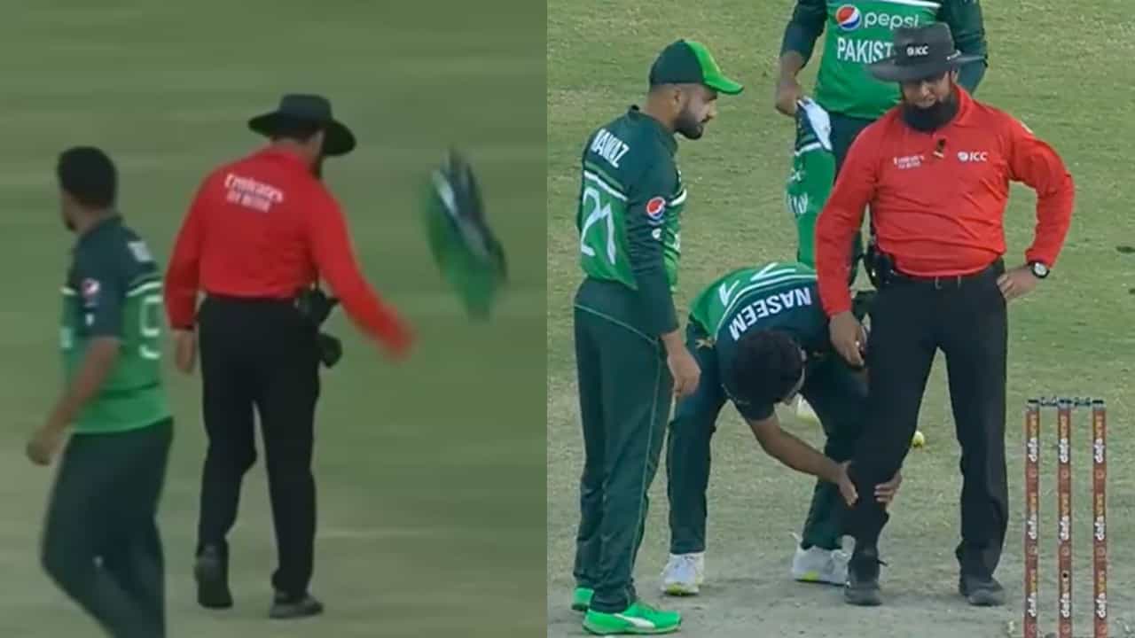 PAK vs NZ: ಲೈವ್ ಮ್ಯಾಚ್ನಲ್ಲೇ ಪಾಕ್ ಜೆರ್ಸಿಯನ್ನು ನೆಲಕ್ಕೆ ಎಸೆದ ಅಂಪೈರ್! ಕಾಲು ಹಿಡಿದ ನಸೀಮ್ ಶಾ; ವಿಡಿಯೋ PAK vs NZ: ಲೈವ್ ಮ್ಯಾಚ್ನಲ್ಲೇ ಪಾಕ್ ಜೆರ್ಸಿಯನ್ನು ನೆಲಕ್ಕೆ ಎಸೆದ ಅಂಪೈರ್! ಕಾಲು ಹಿಡಿದ ನಸೀಮ್ ಶಾ; ವಿಡಿಯೋ