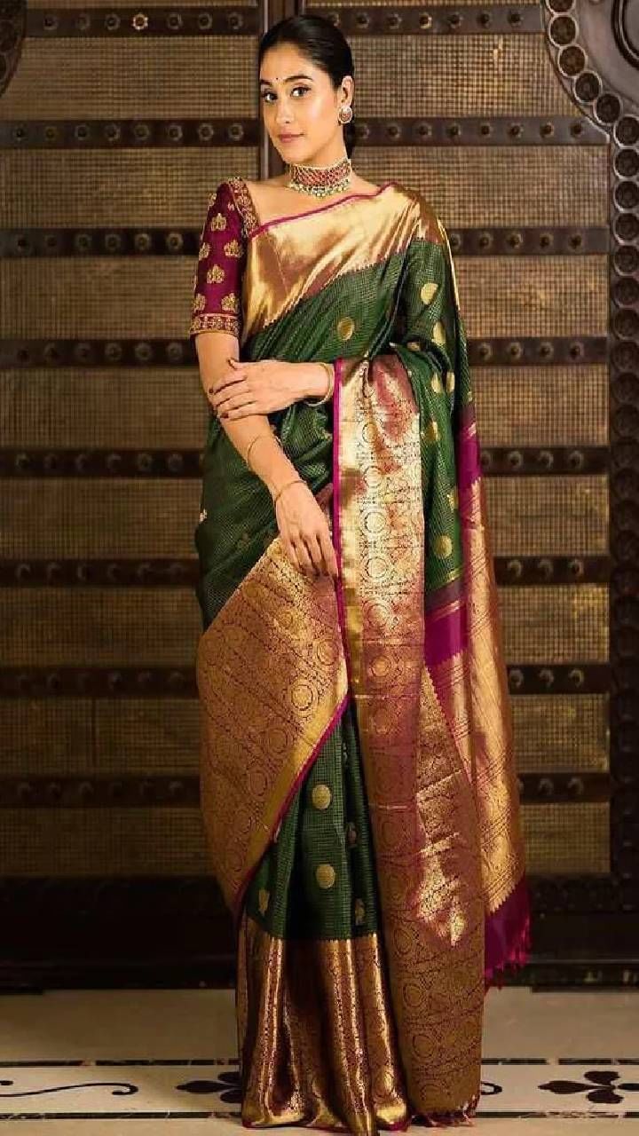 Pure Kanjivaram Soft Silk Sarees, Dark Green Colour