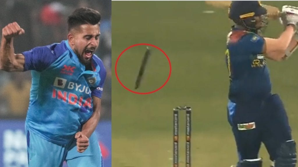 IND vs SL mran Malik sends stump flying with blazing fast delivery during 3rd T20I vs sri lanka psr