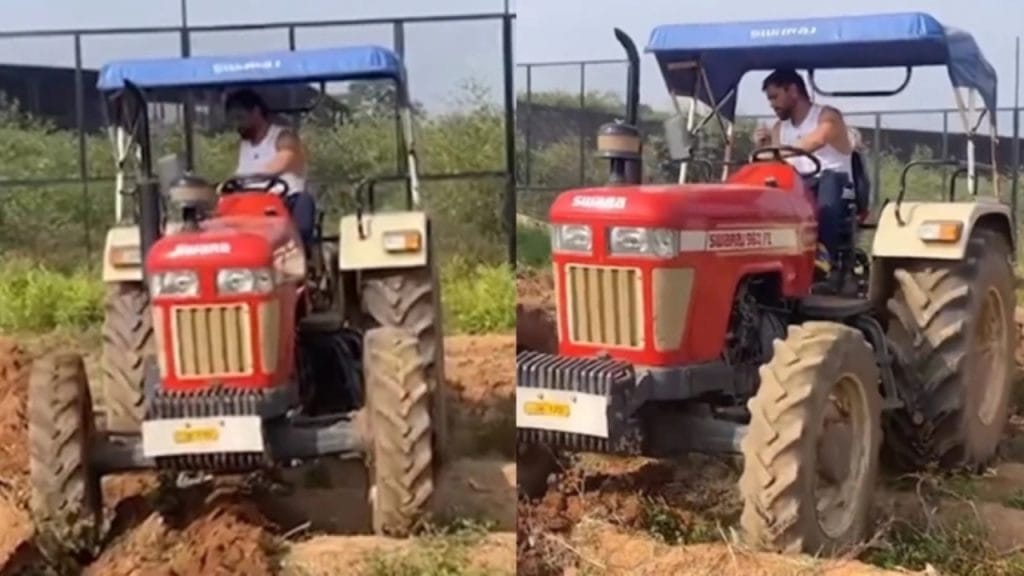 MS Dhoni drives Tractor in his ranchi farm house posts video on instagram after 2 years sports news in kannada