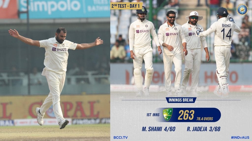 india vs australia 2nd test innings report usman khawaja ravichandran ashwin ravindra jadeja mohammed shami shines