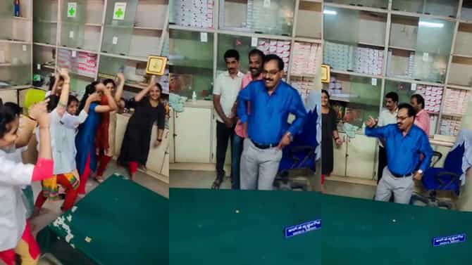 ಡ್ಯೂಟಿ ಅವರ್ಸ್​ನಲ್ಲಿ ಮಹಿಳಾ ಸಿಬ್ಬಂದಿ, ವಿದ್ಯಾರ್ಥಿನಿಯರ ಜೊತೆ ಬಿಂದಾಸ್ ಸ್ಟೆಪ್ಸ್ ಹಾಕಿದ ಮಿಮ್ಸ್ ಫಾರ್ಮಸಿ ಇಂಚಾರ್ಚ್, ವಿಡಿಯೋ ವೈರಲ್