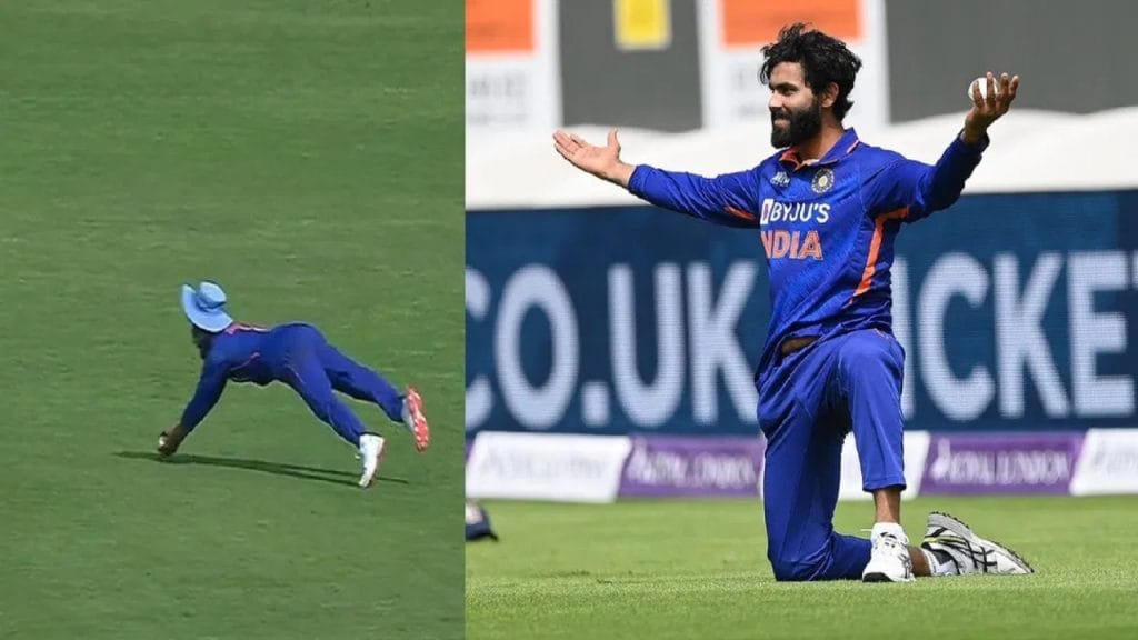 ind vs aus 1st odi ravindra jadeja take one handed classic catch of marnus labuschagne video