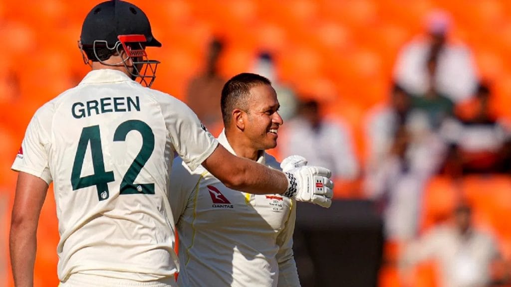 IND vs AUS 4th test usman khawaja cameron green 208 runs partnership in ahemdabad test
