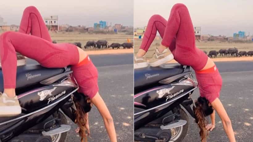 ಸ್ಕೂಟಿಯಲ್ಲಿ ಯುವತಿಯ ಯೋಗ ಪ್ರದರ್ಶನ; ವಿಡಿಯೋ ವೈರಲ್