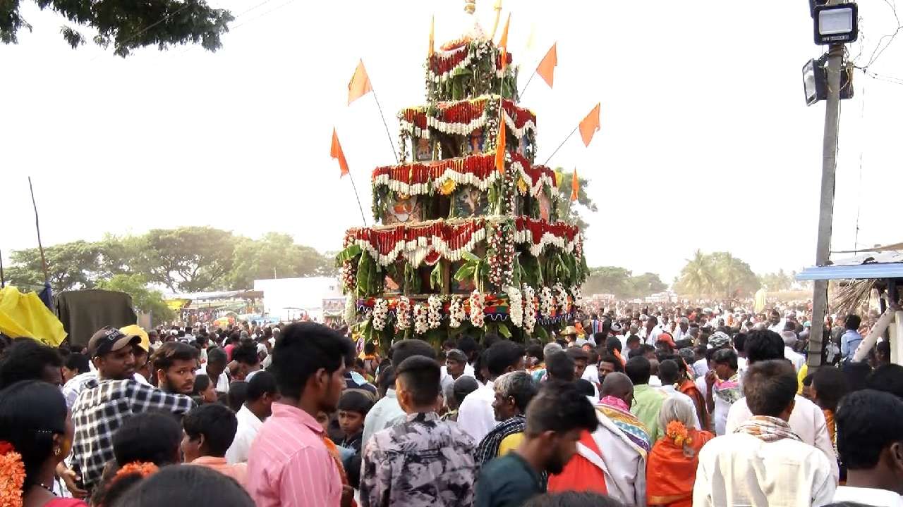 Bitter neem leaves Prasada in Temple of Maheshwaramma Fair and Brahma Rathotsava at Manchenahalli Chikkaballapur 
