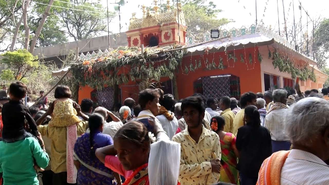 Bitter neem leaves Prasada in Temple of Maheshwaramma Fair and Brahma Rathotsava at Manchenahalli Chikkaballapur 
