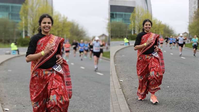 ಯುಕೆ ಮ್ಯಾರಥಾನ್ನಲ್ಲಿ ಸೀರೆಯುಟ್ಟು ಓಡಿದ ಒಡಿಯಾ ಮಹಿಳೆ; ವಿಡಿಯೋ ವೈರಲ್