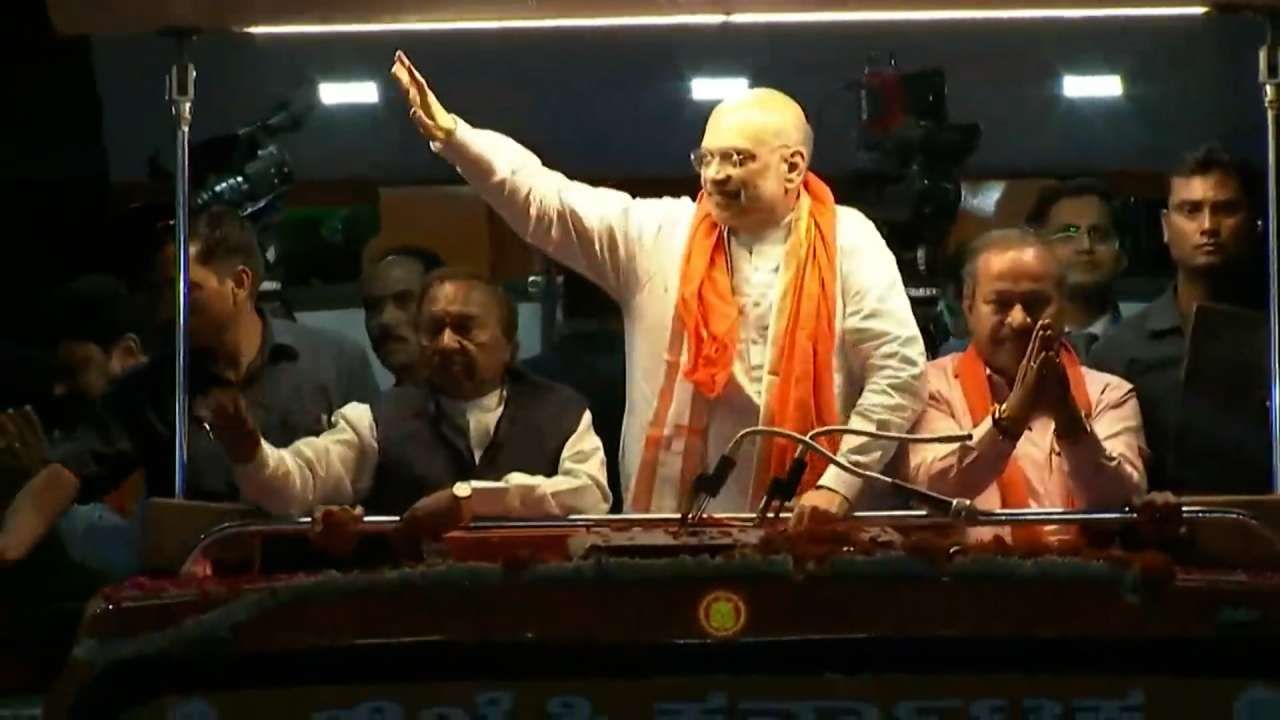 Amit Shah Road Show in Shivamogga Eshwarappa and Yediyurappa make big contributions to state BJP says Amit Shah in Shimoga
