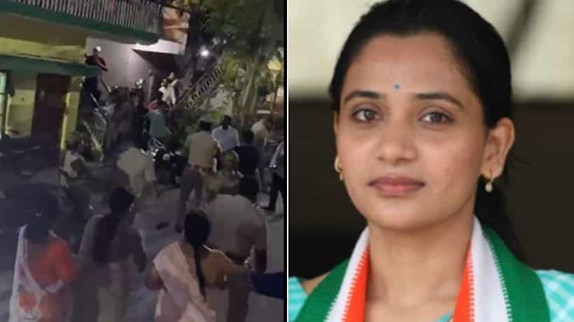ಮತಯಾಚನೆ ವಿಚಾರವಾಗಿ ಕಾಂಗ್ರೆಸ್, ಬಿಜೆಪಿ ಕಾರ್ಯಕರ್ತರ ಮಧ್ಯೆ ಗಲಾಟೆ: ಕಾಂಗ್ರೆಸ್ ಅಭ್ಯರ್ಥಿ ಕುಸುಮಾರನ್ನು ತಳ್ಳಿದ ಪೊಲೀಸ್ ಸಿಬ್ಬಂದಿ